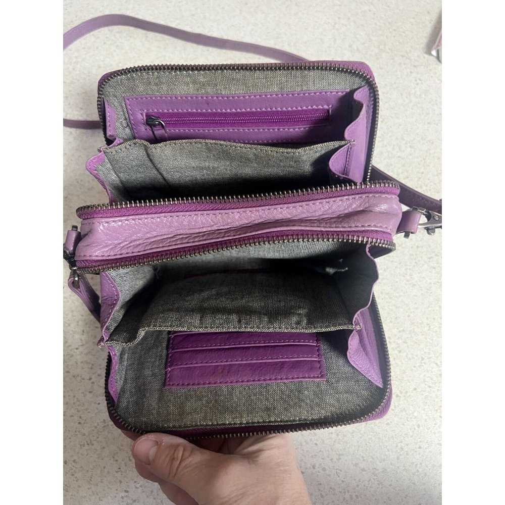 Elk 100% Leather Purple Crossbody/Clutch Small Bag/Wallet - Picture 9 of 13